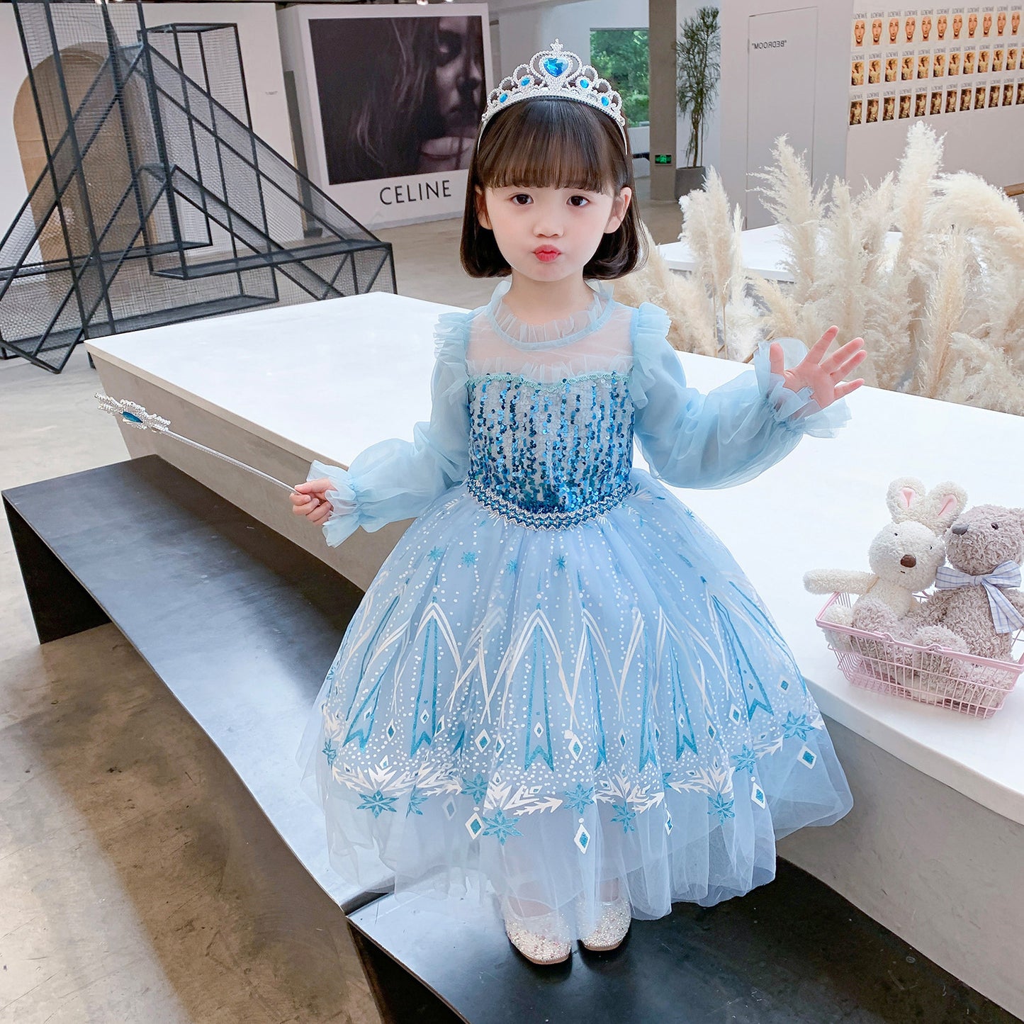 Children's Frozen Princess Aisha Long Sleeve Clothes Children's Dress