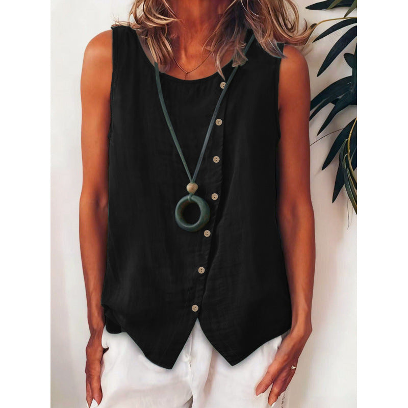 Women's Bohemian Sleeveless Button Shirt Side Single-breasted Small Vest/suspenders/tube Top