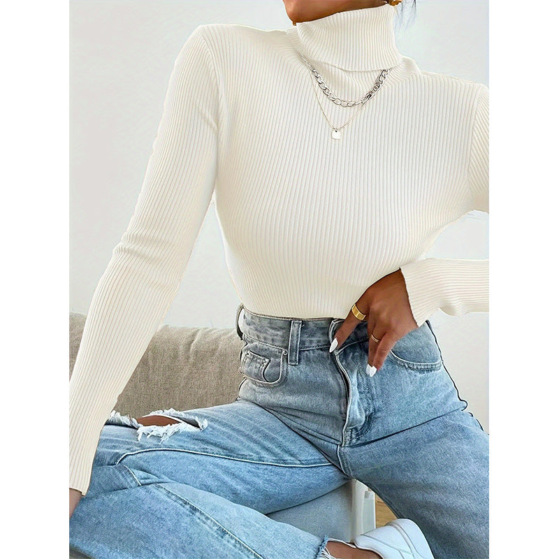 Women's Solid Color Bottoming Shirt Turtleneck Pullover Women's T-shirt