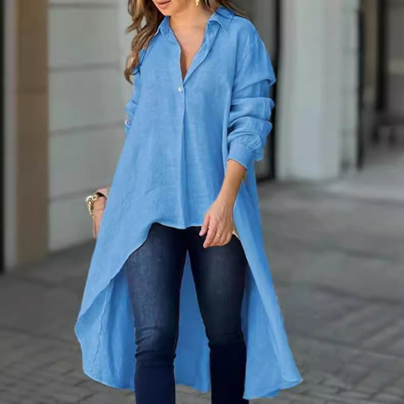 Women's Long Sleeve Fashion Solid Color Loose Lapels Blouse