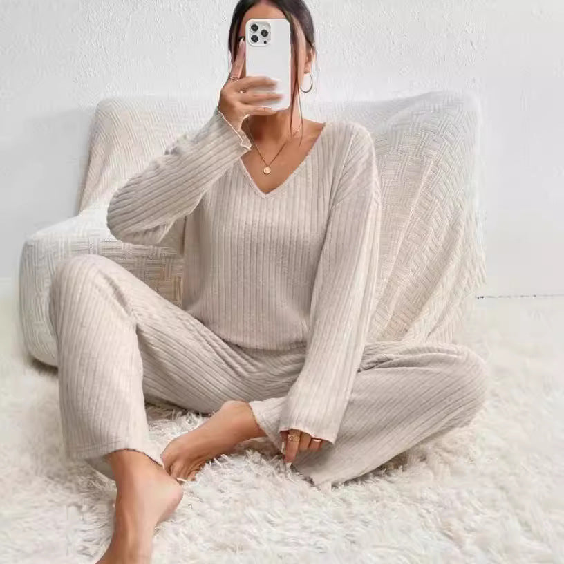 Women's Sunken Stripe Brushed Long Sleeve Loose Suits