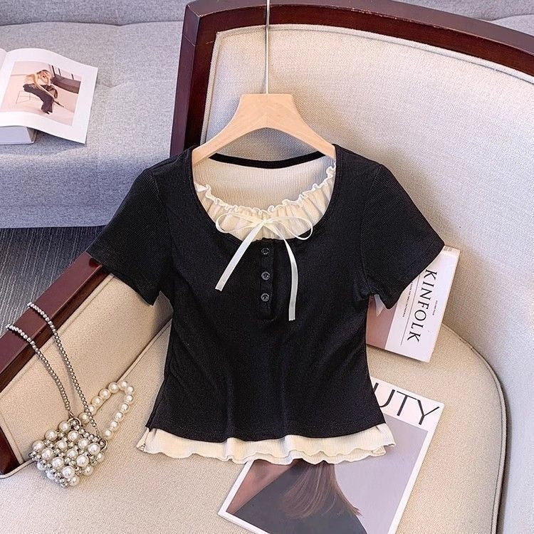 Small Teen Summer Shoulder Elegant Classic Style Children's T-shirt