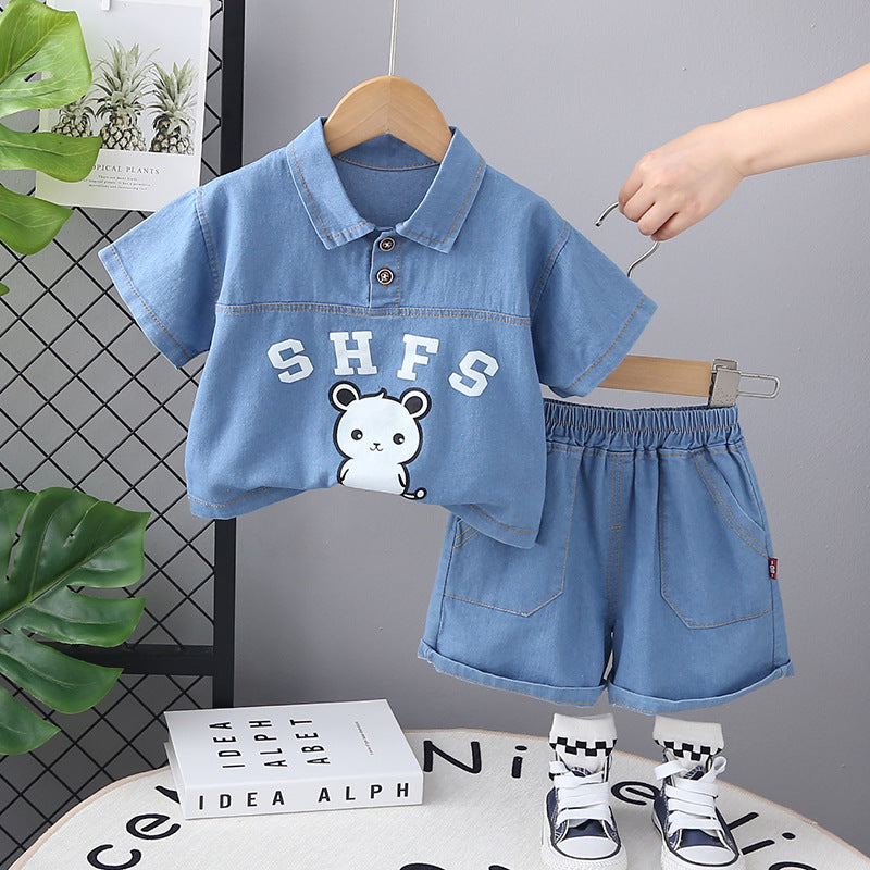 Children's Summer Thin Denim Short Sleeve Casual Handsome Western Children's Suit