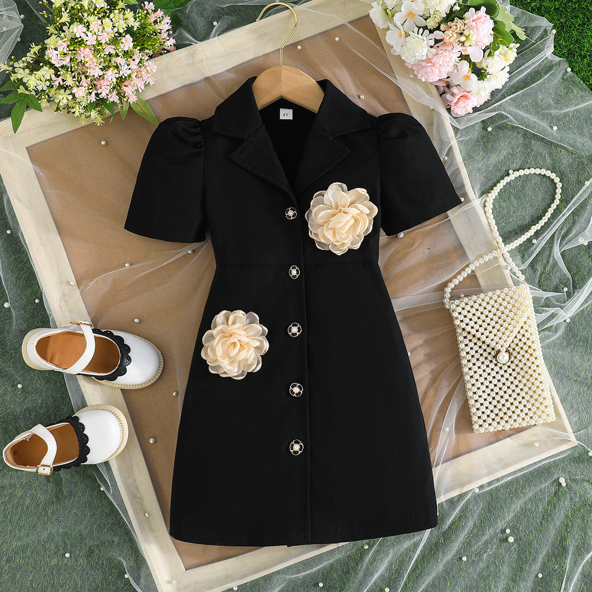 Summer Solid Color Short Sleeve Suit Predecessor Children's Dress