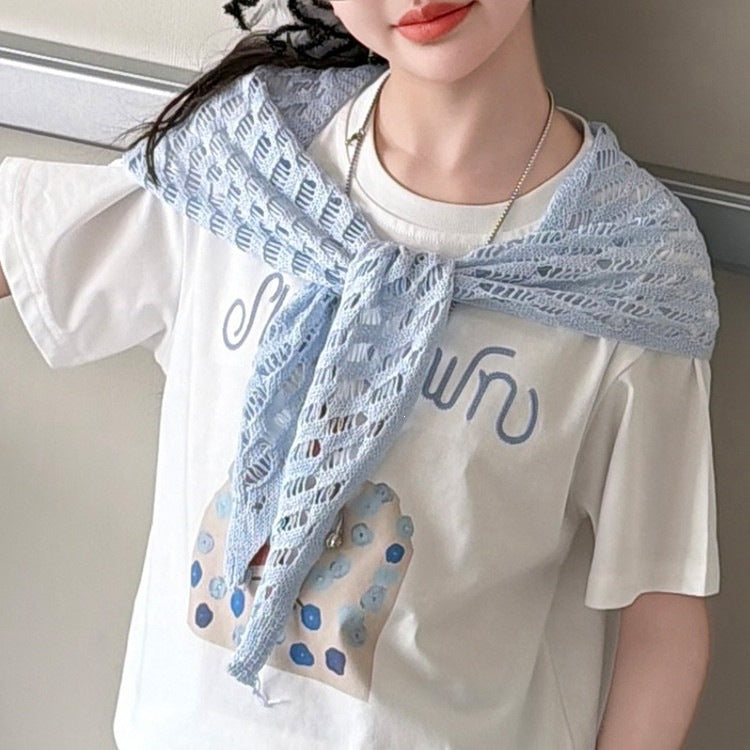 Fishnet Shawl Summer Middle Big Cartoon Printed Children's Suit