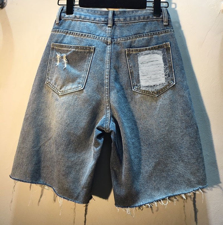 Women's Color Rhinestone Beaded Ripped Denim Diamond Studded Women's Jeans