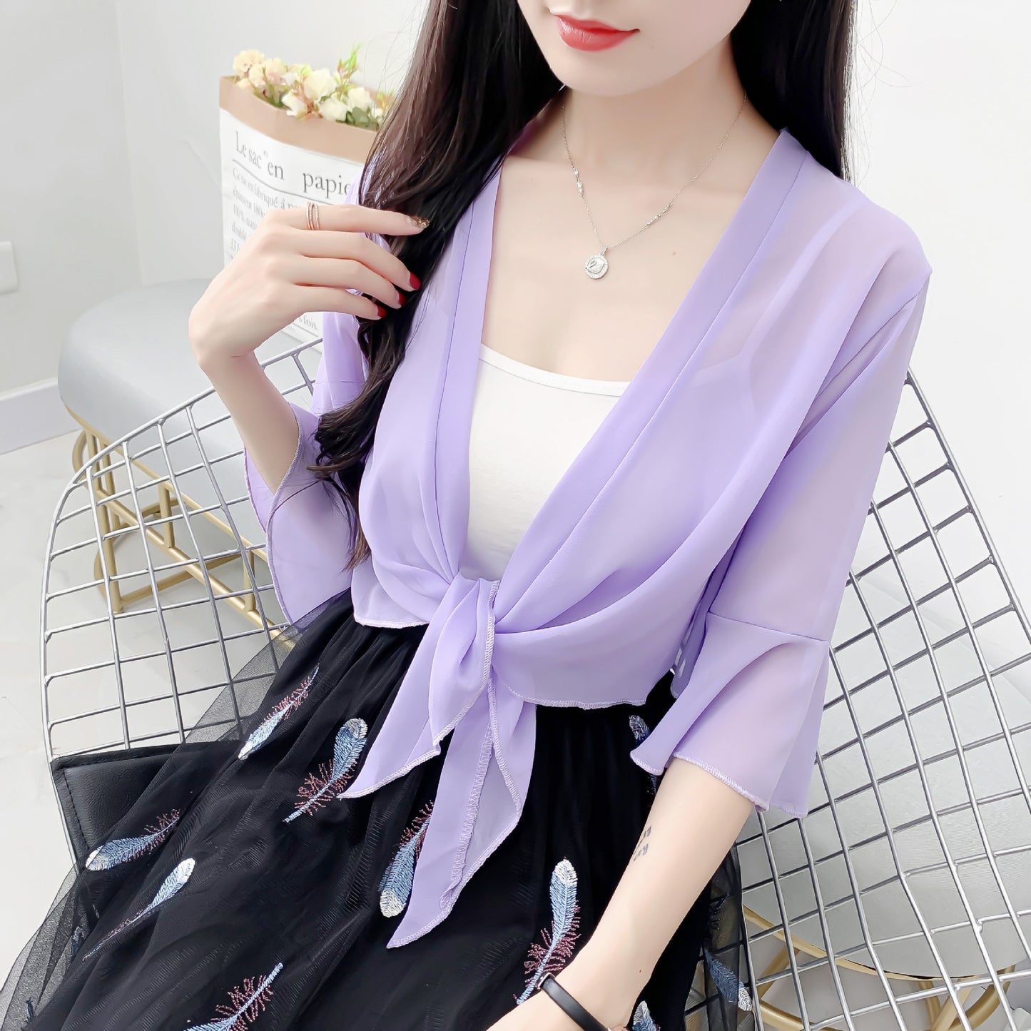 Women's Cape Small Sun Protection Tulle Sling Lace Shirt, Chiffon Shirt