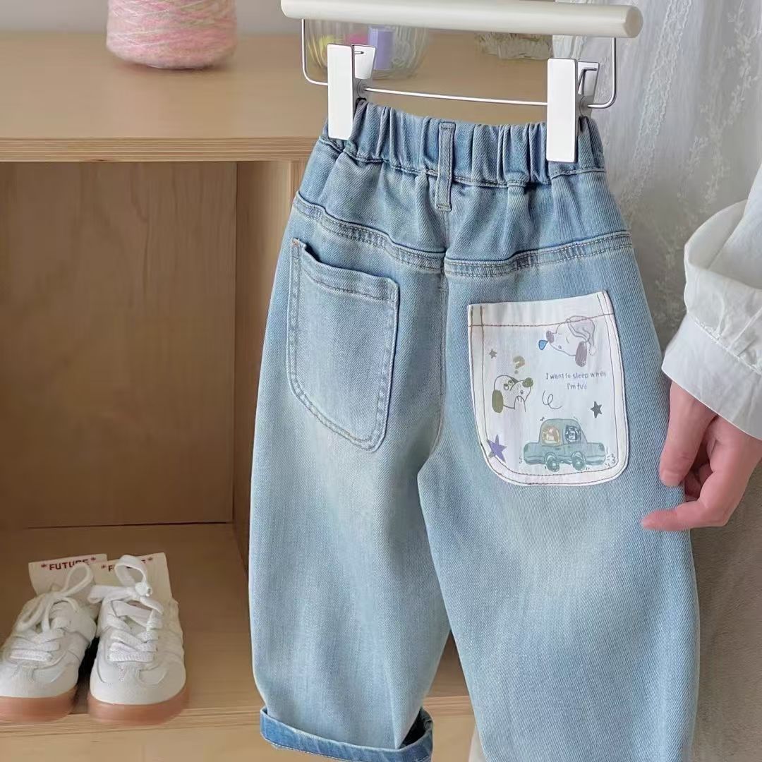 Children's Super Soft Jeans Cartoon Floral Print Children's Pants
