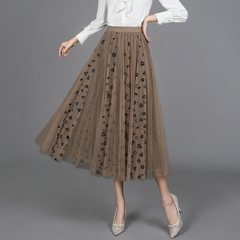 High Waist Slimming Mid-length Drape A- Line Big Hem Skirt