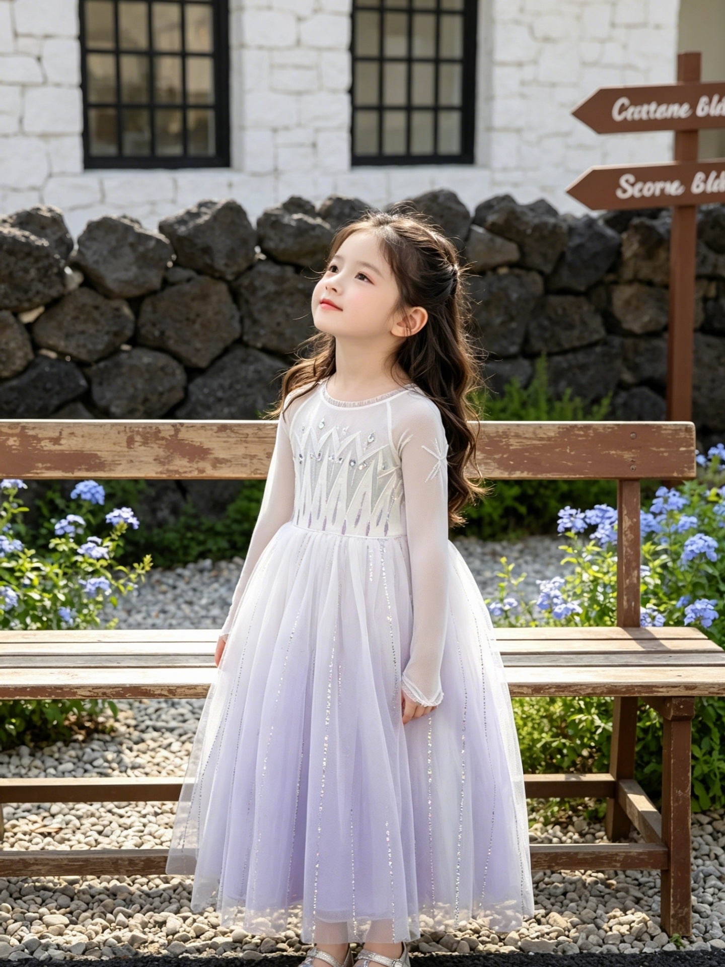Beads Veil Movie Elsa Style Ice Snow Princess Birthday Piano Children's Dress