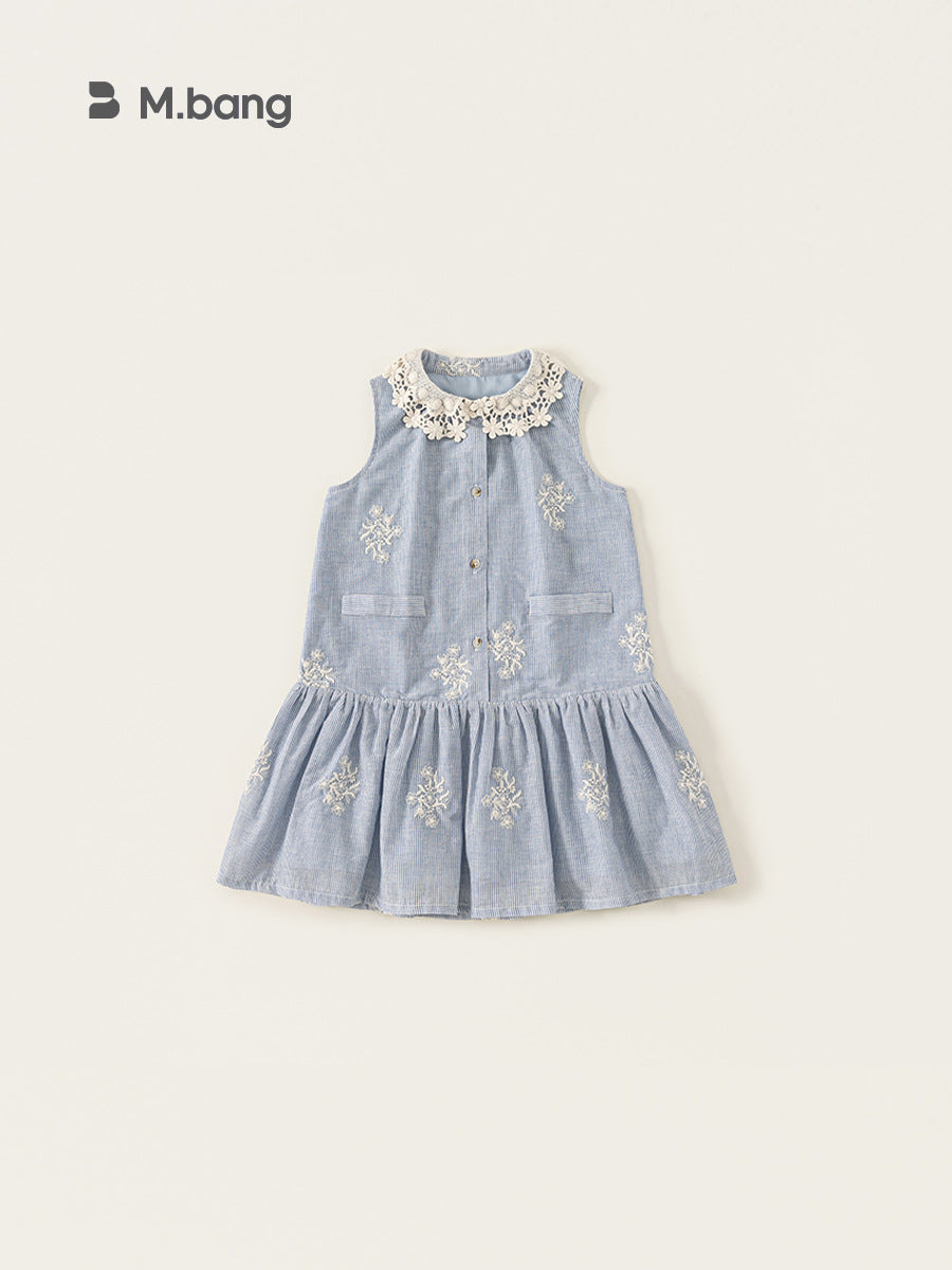 Children's Woven Clothing Skirt Mori Style Lace Collar Big Sleeveless Sweet Children's Dress