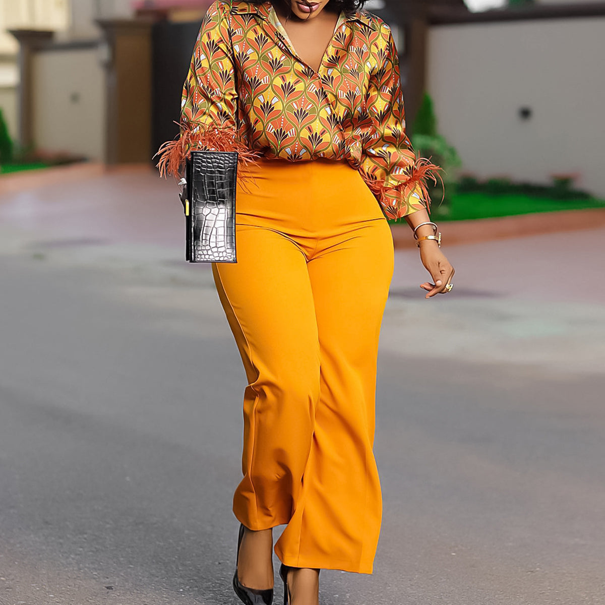 Women's Printed Long-sleeved Shirt Elegant African Fashion Casual Suit