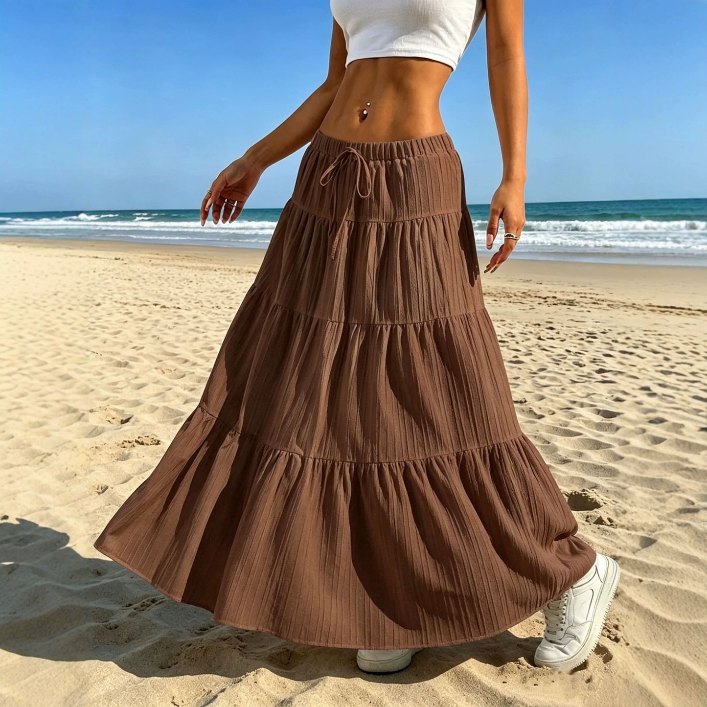Women's Stitching Solid Color Large Swing Casual Loose Skirts