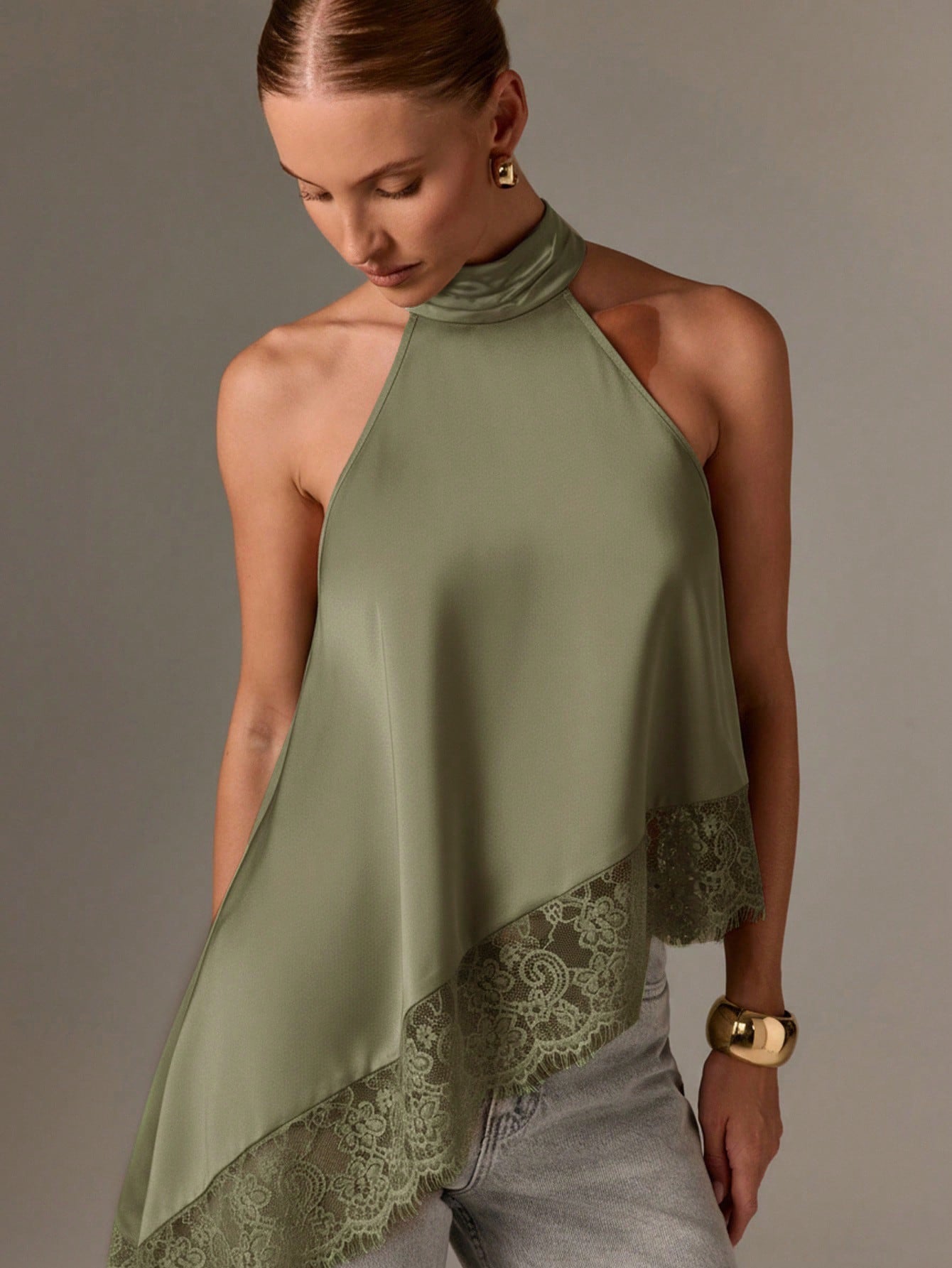 Women's Fashion Sleeveless Satin Strap Stitching Lace Trim Small Vest/suspenders/tube Top