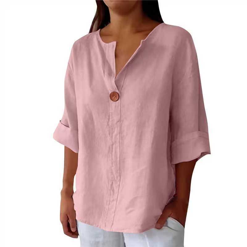 Women's Summer Loose T-shirt Cotton Linen Button Tops