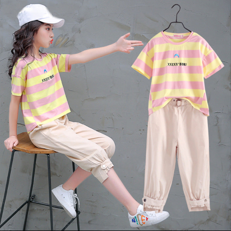 Children's Sports Young Teen Clothing Fashionable Short Sleeve Two-piece Summer Children's Suit