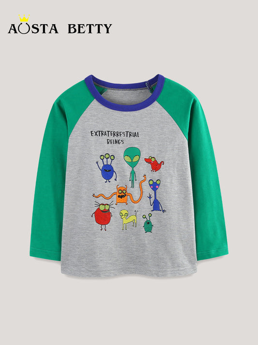 Children's Luminous Boy's Long-sleeved Fun Printing Knitted Children's T-shirt