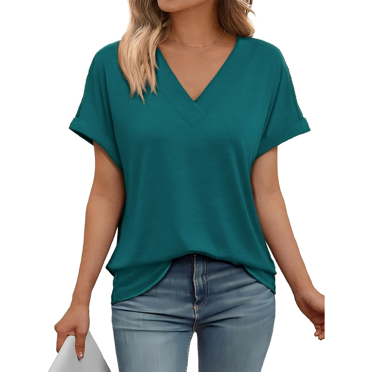 Women's Summer Short-sleeved Shirt Loose Solid Color Large Women's T-shirt