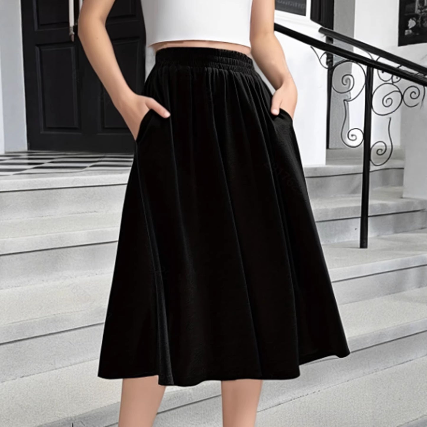 Women's Solid Color Pocket Casual Fashion Stitching Skirt