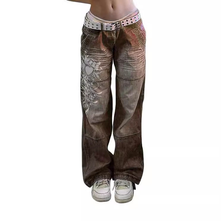Women's Street Style Irregular Pattern Print Loose Women's Jeans