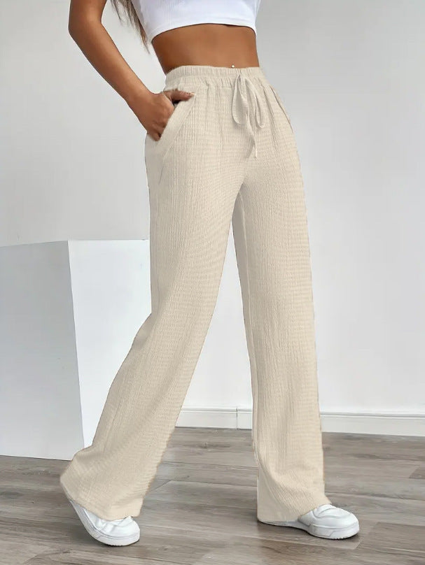Women's Solid Color Pattern Loose Elastic Rope Pocket Neutral Casual Pants