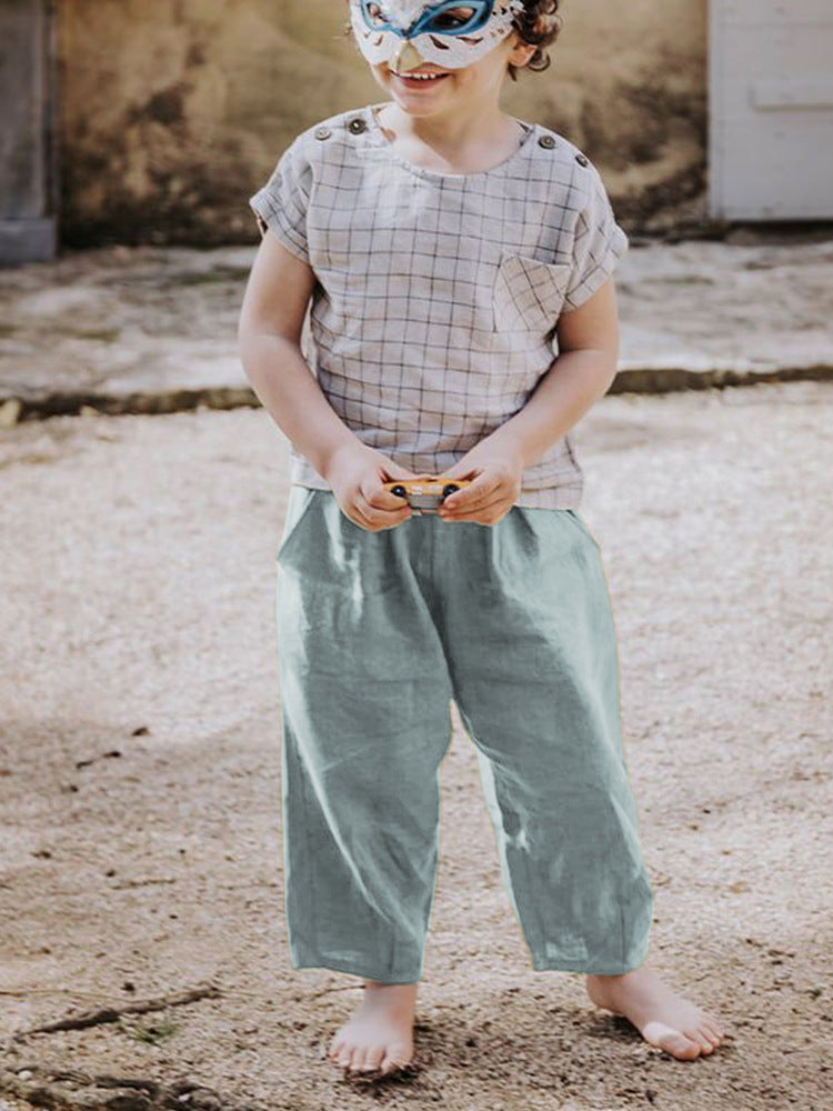 Children's Mori Style Linen Baggy Summer Elastic Waist Children's Pants