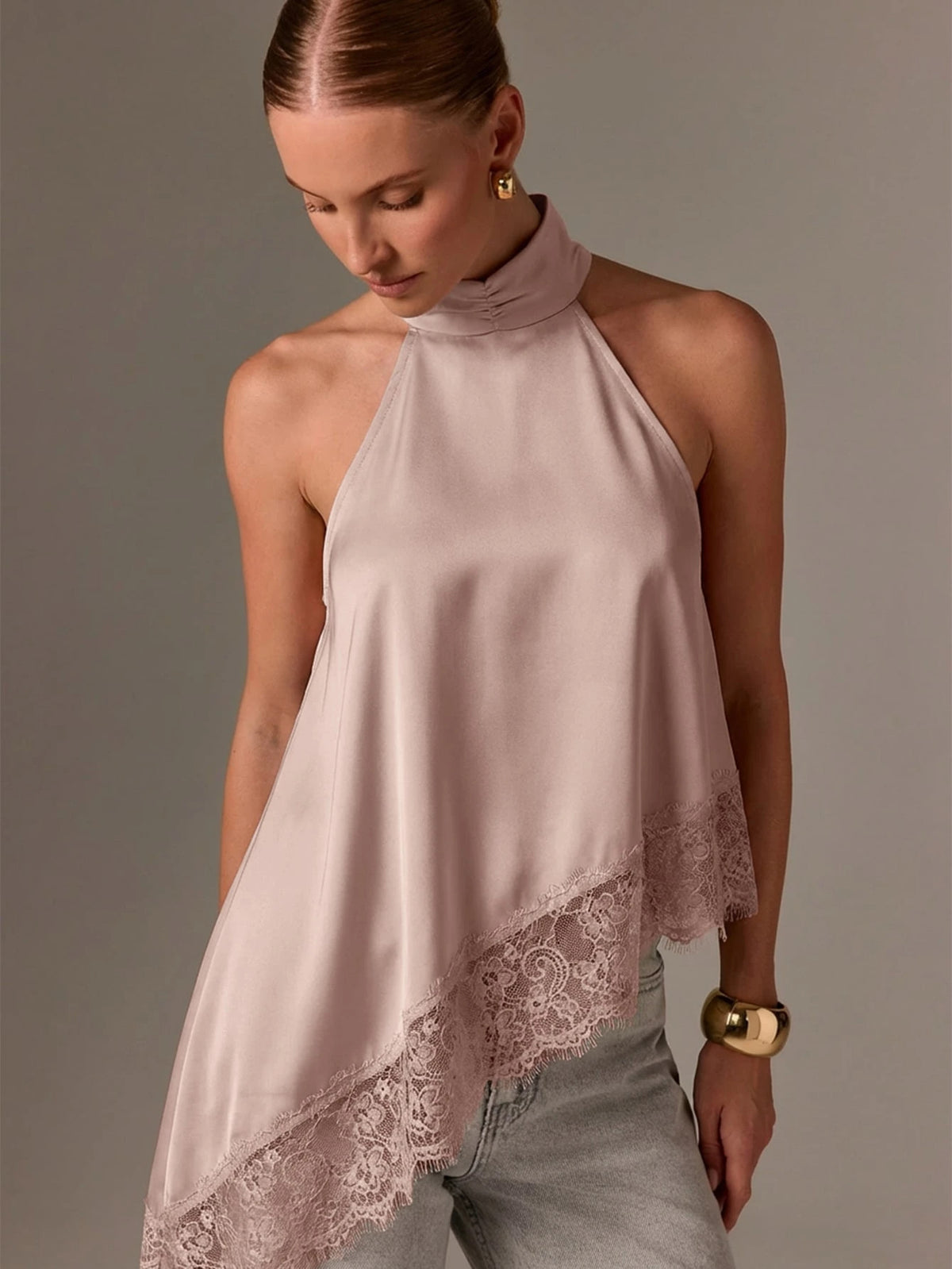 Women's Fashion Sleeveless Satin Strap Stitching Lace Trim Small Vest/suspenders/tube Top