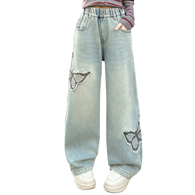 Western Style Butterfly Patch Jeans Medium Children's Pants