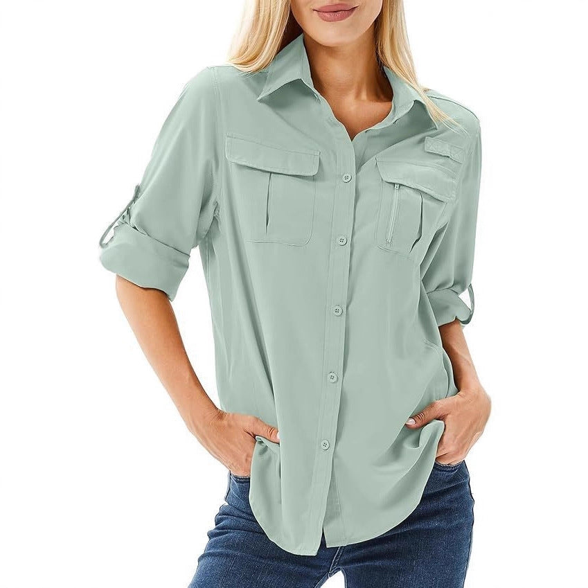 Women's Outdoor Button Long-sleeved Shirt Loose Wear Blouse