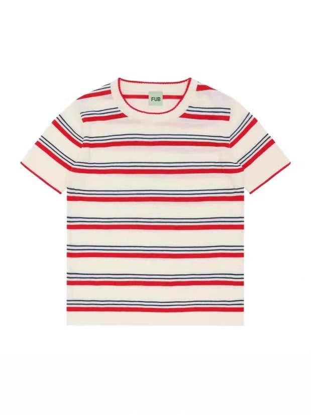 Graceful Wind Striped Color Matching Boys Children's T-shirt