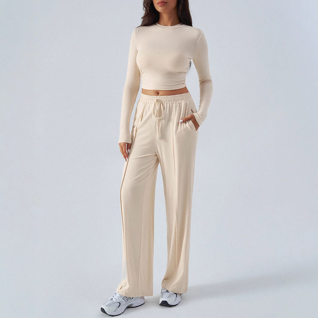 Women's Set Tether Solid Color Waist Tight Pants