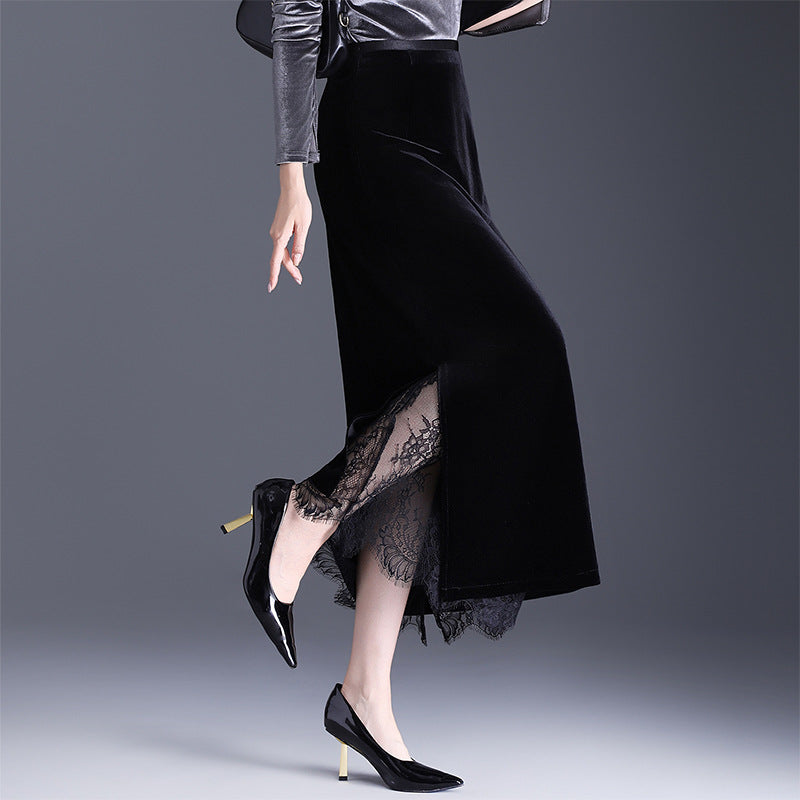 Women's Black Straight Autumn High Waist Commuter Skirts
