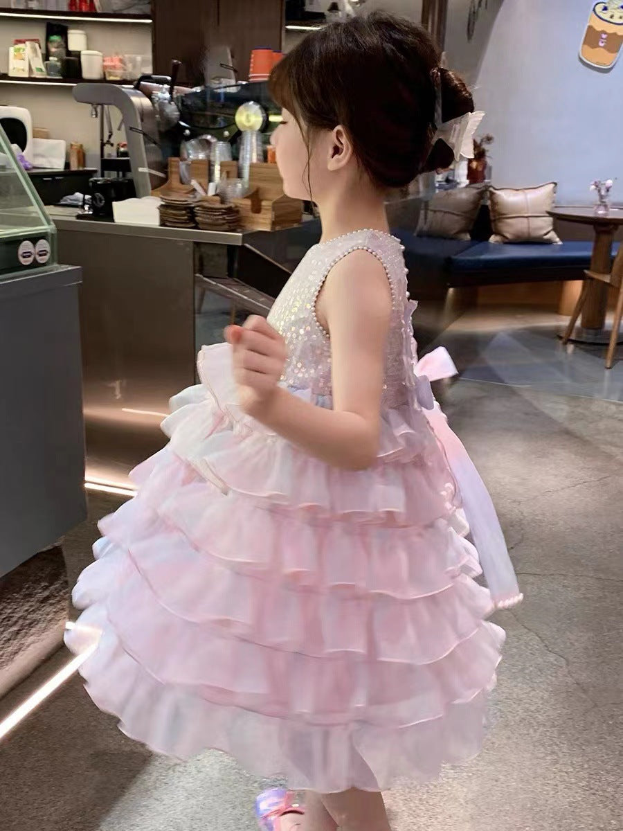 Children's Summer Fashionable Sequined Mesh Princess Little Children's Dress