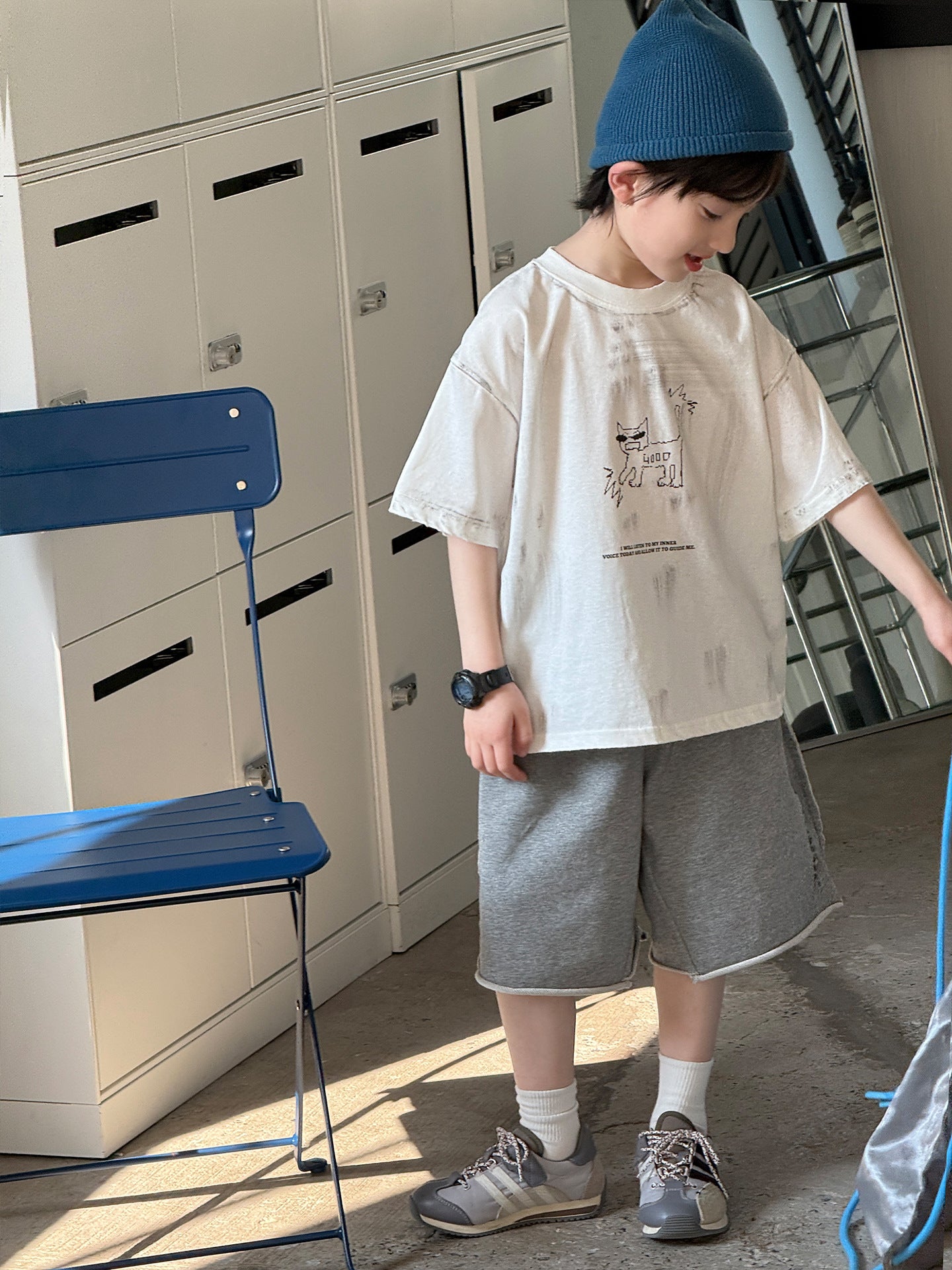 Children's Summer Korean Style Retro Street Short Sleeve Casual Trend Printed Children's T-shirt