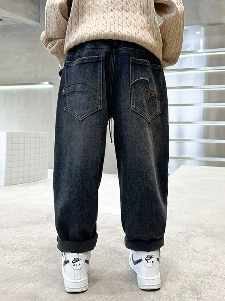 Children's Black Jeans Korean Style Middle Big Sportswear Children's Pants