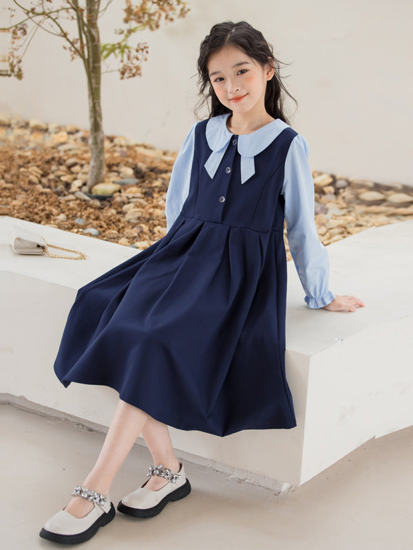 Long-sleeved College Style Princess Autumn Overknee Skirt Western Children's Dress