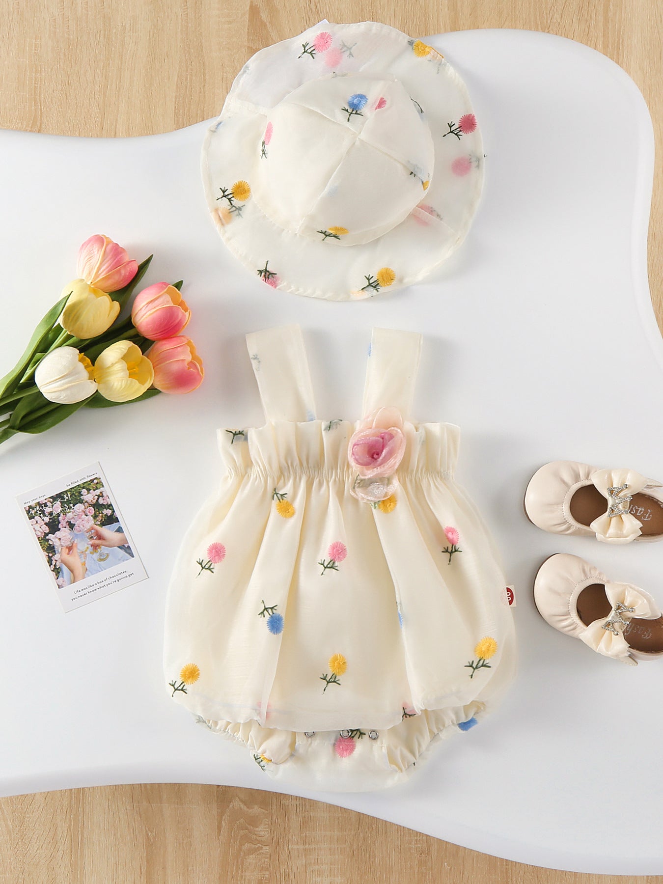 Summer Sleeveless Korean Style Hooded Romper Strap Small Flower Jumpsuit, Climbing Suit