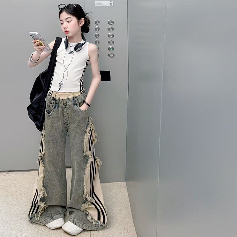 Children's Style Retro Jeans Thin Summer Medium Large Fashionable Children's Pants