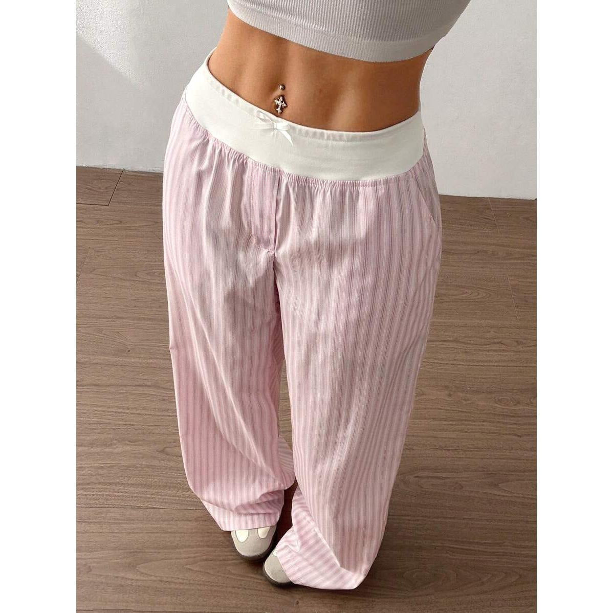 Striped Wide Leg Fashion Trousers Street Loose Contrast Casual Pants