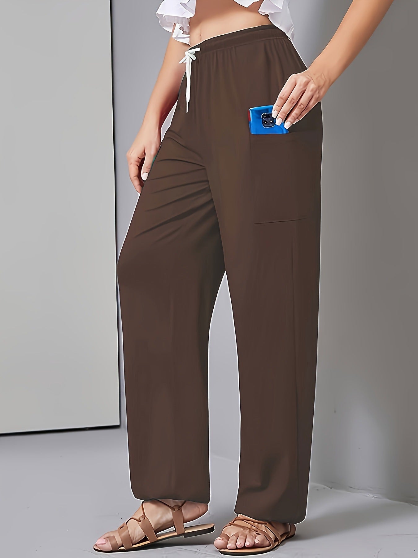 Women's Drawstring High Waist Harem Yoga Side Plug Pocket Wide Leg Casual Pants
