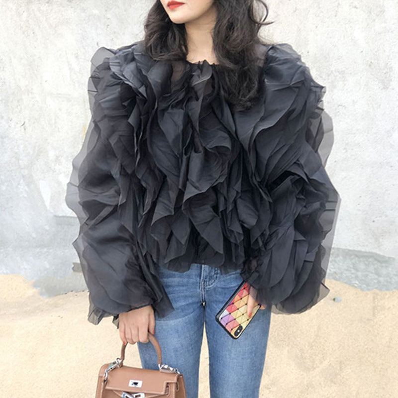 Women's Design Shirt Autumn Fashion Personality Ruffled Long-sleeved Versatile Blouse