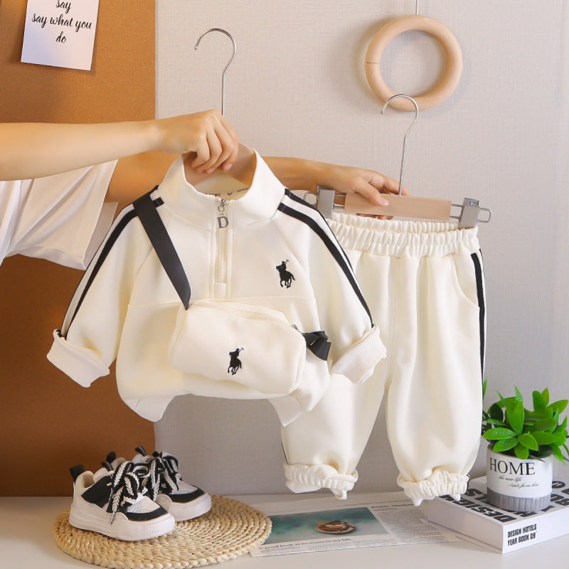 Boys Autumn Clothing Embroidered Bag Two-piece Children's Suit