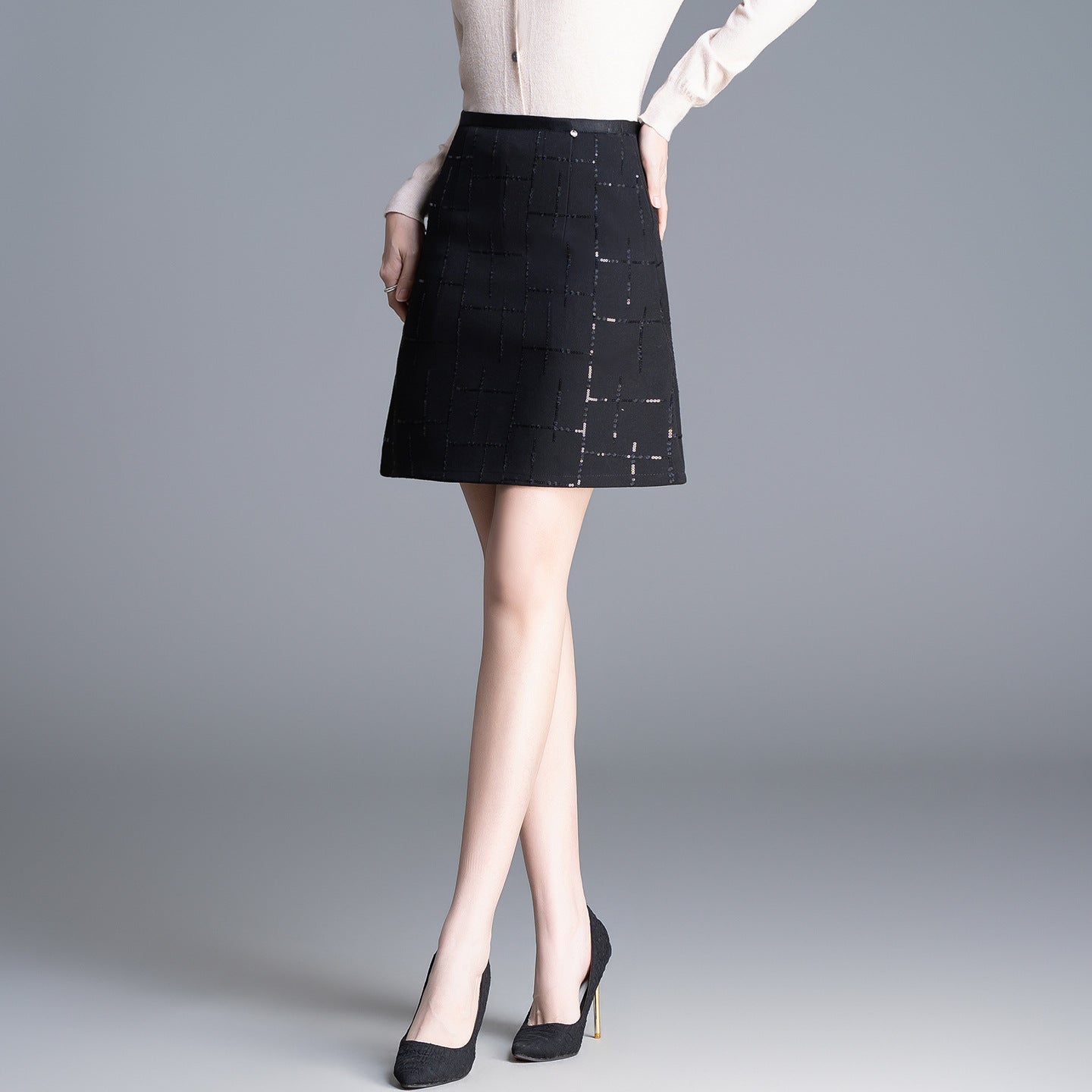 Women's Style Sequined A- Line Hip High Waist Slimming Skirt