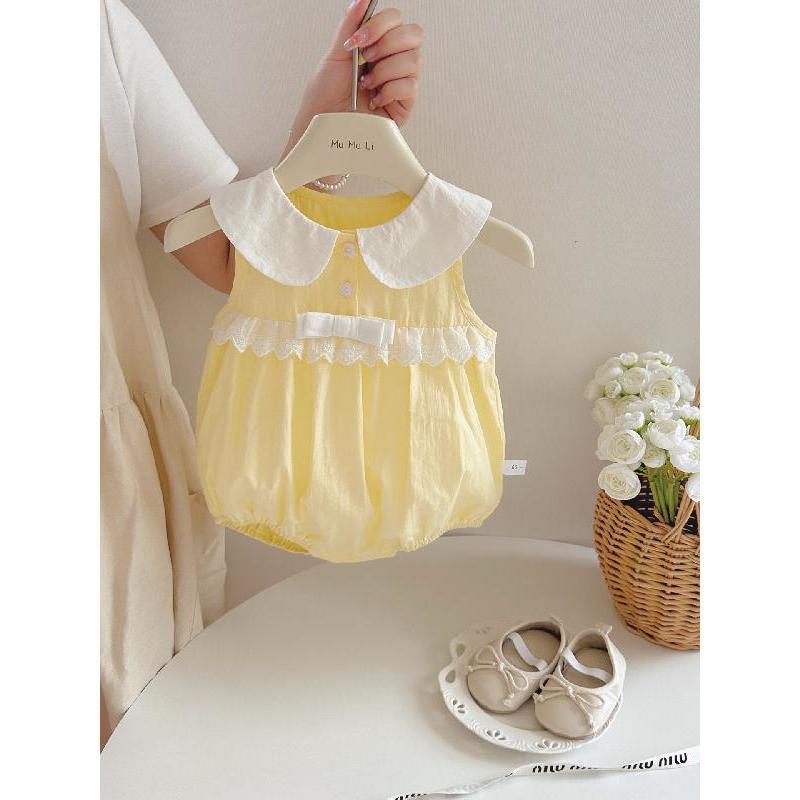 Style Fresh Vest Bow Romper Summer Refreshing Milky Yellow Jumpsuit, Climbing Suit