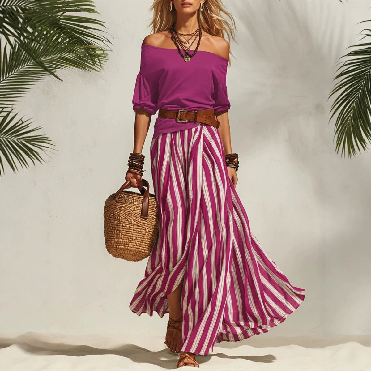 Women's Nautical Vacation Style Dress With Vents Tops
