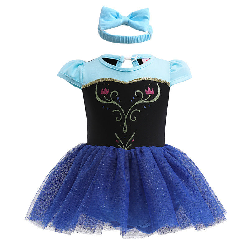 Children's Pullover Romper Short Sleeve Tulle Skirt Jumpsuit, Climbing Suit