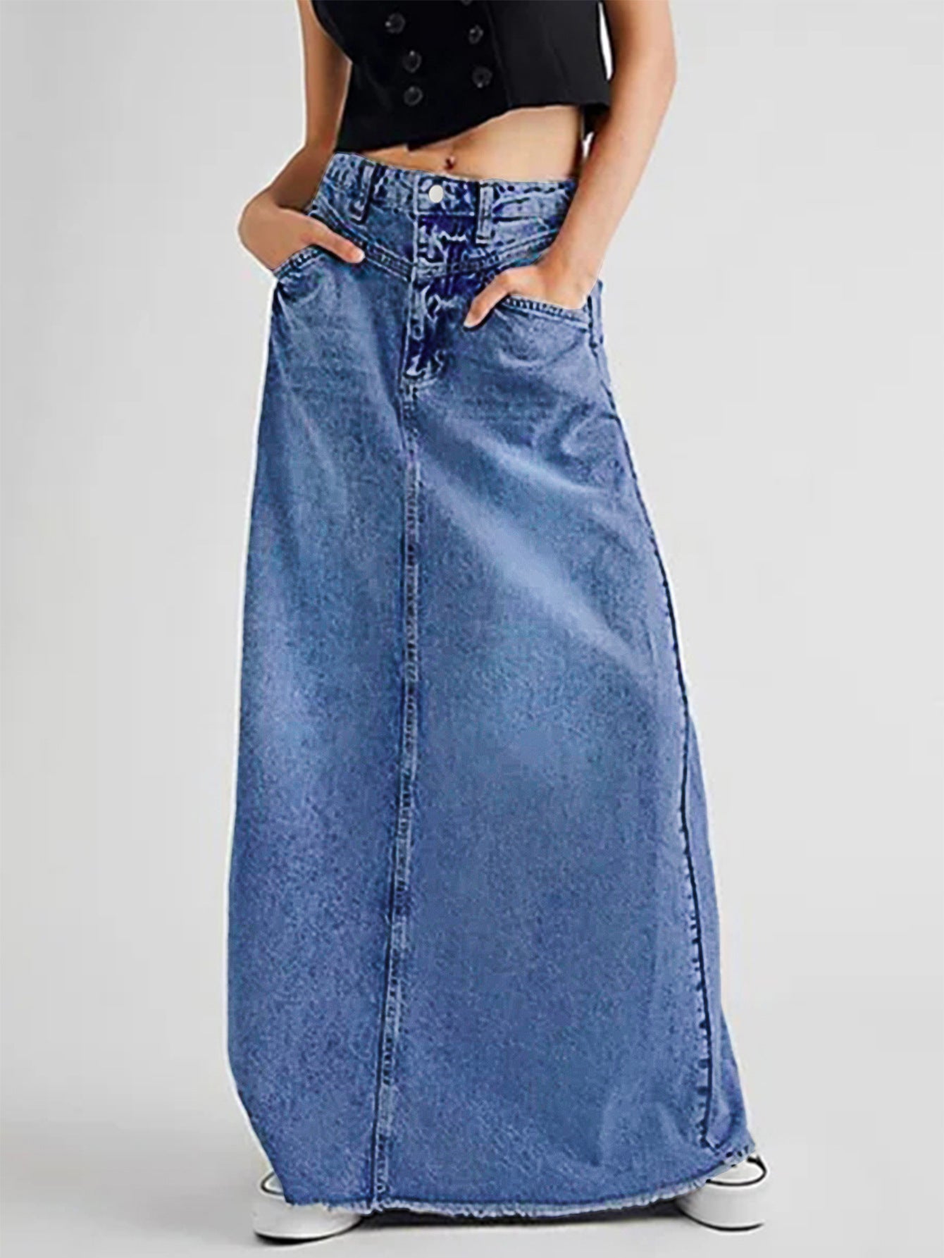 Waist Minimalist A- Line Temperament Denim Skirt
