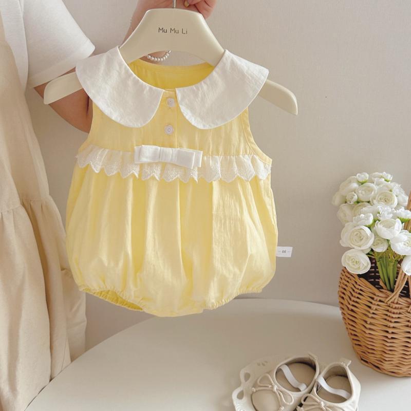 Style Fresh Vest Bow Romper Summer Refreshing Milky Yellow Jumpsuit, Climbing Suit