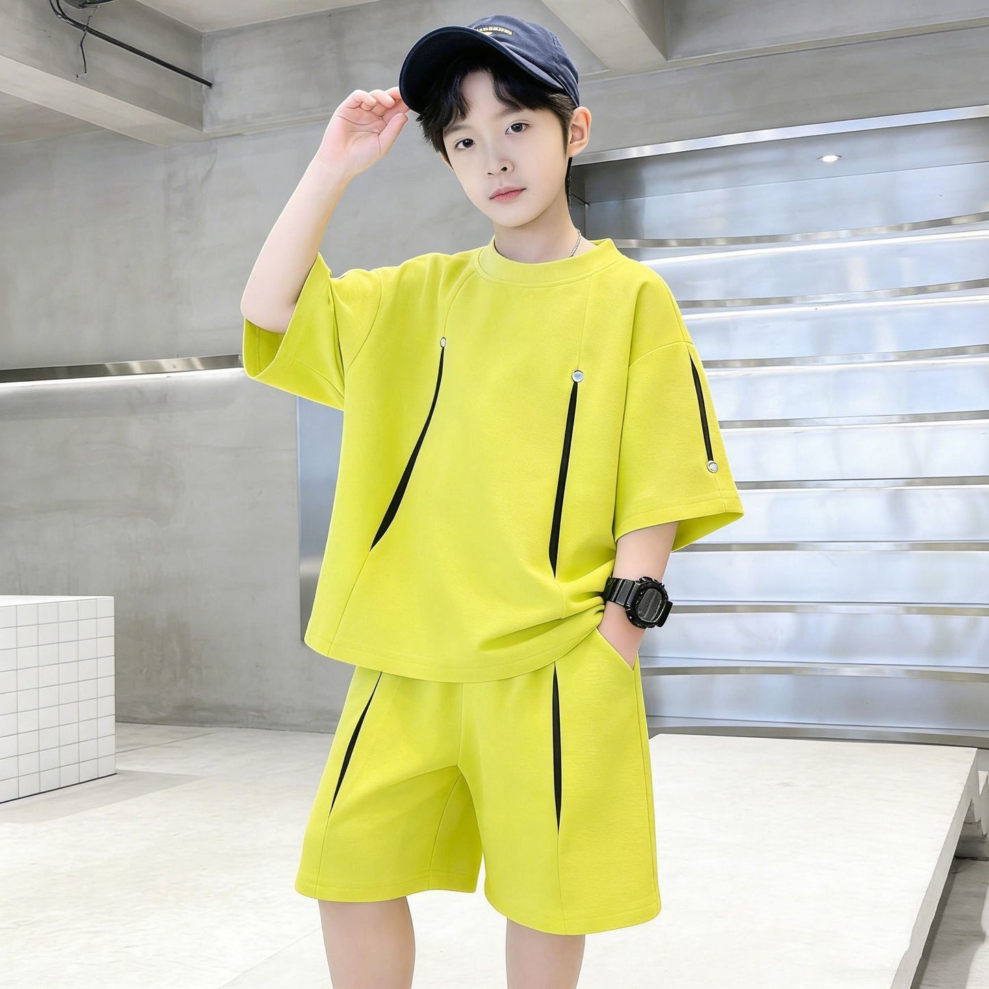 Casual Short-sleeved Medium Big Sports Summer Breathable Cool Feeling Children's Suit