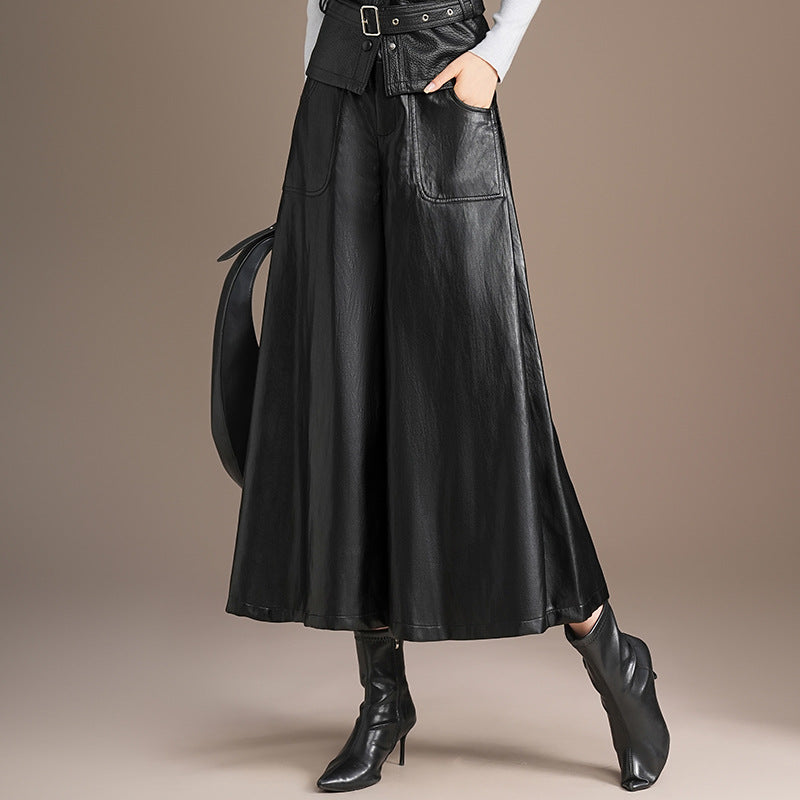 Women's Leather For High Waist Slimming Fashionable Pants